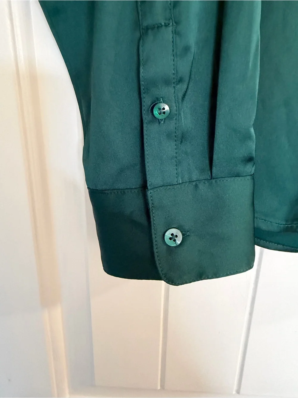 Emerald Green Silky Button-Front Blouse - Picture 4 of 8